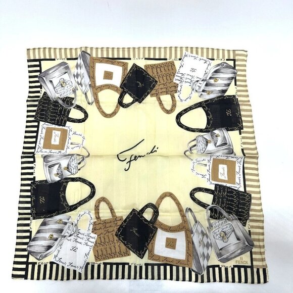 FENDI logo handkerchief Scarf cotton Beige - Picture 1 of 15